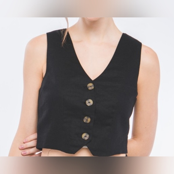 #390 SALE 🛑S,L Boho BLACK Linen Button Down Vest - Picture 8 of 12